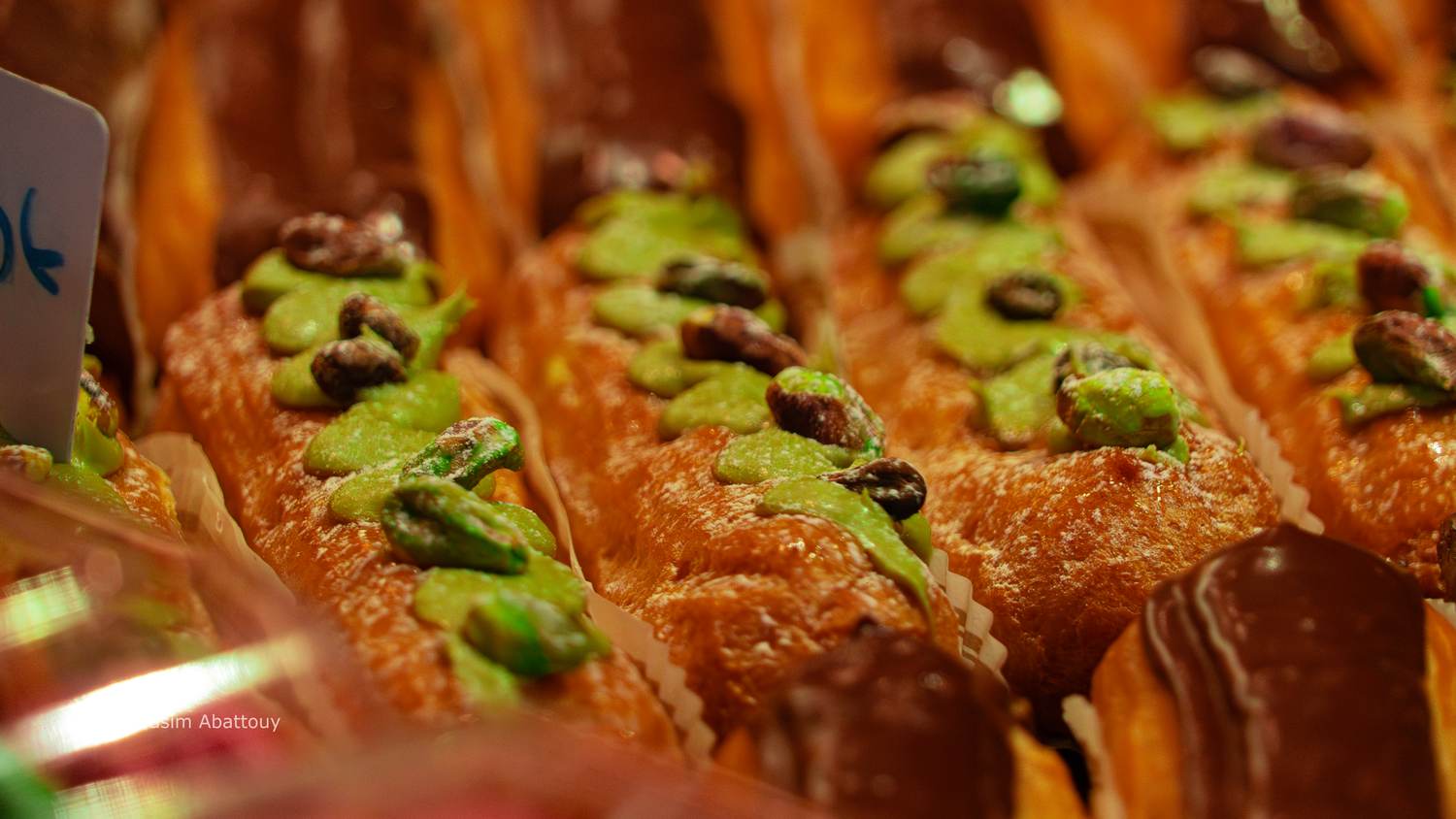 Pastries and bread in a bakery display