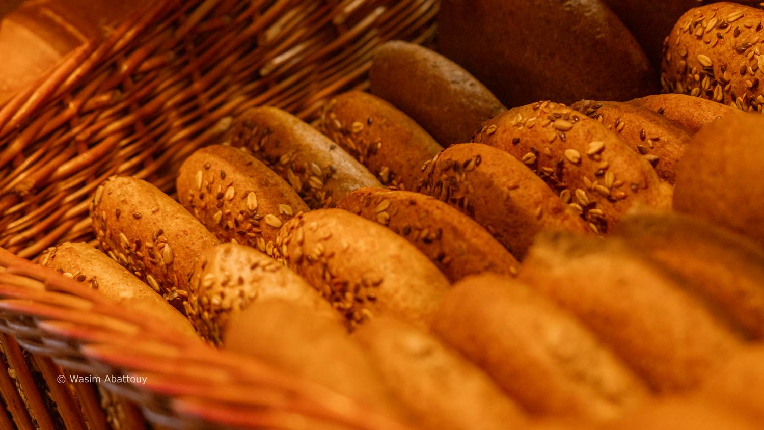 Pastries and bread in a bakery display