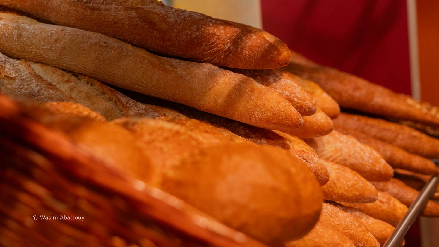 Pastries and bread in a bakery display