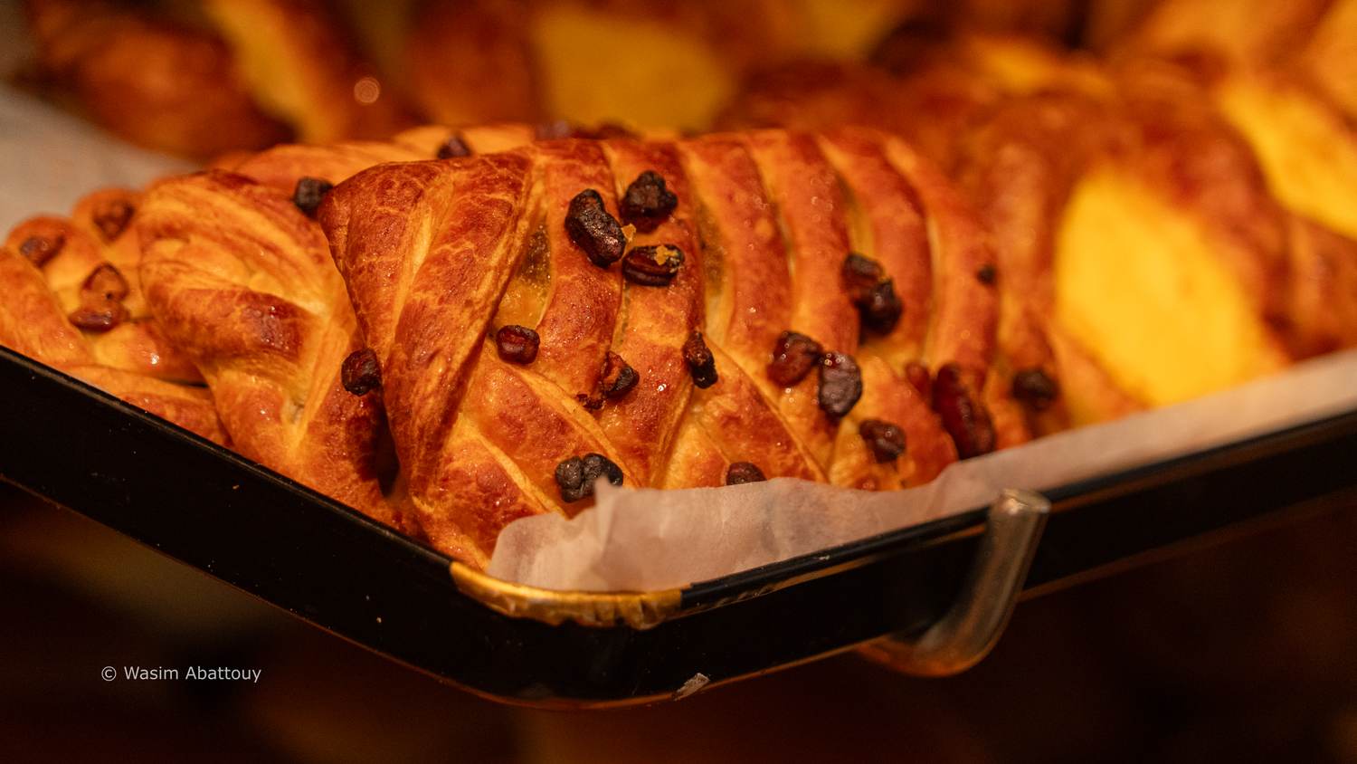 Pastries and bread in a bakery display