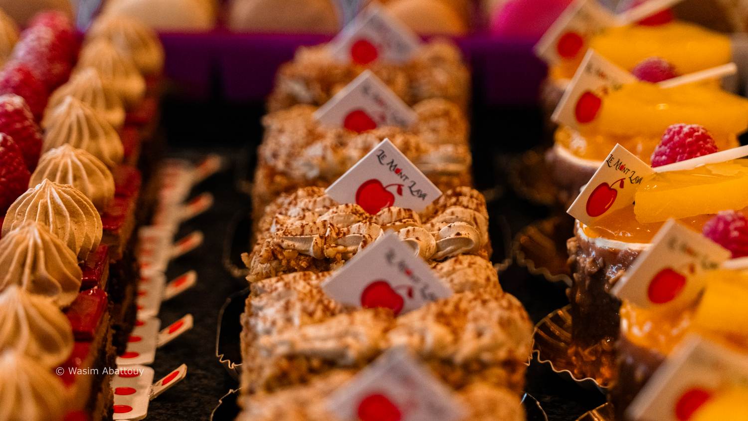 Pastries and bread in a bakery display